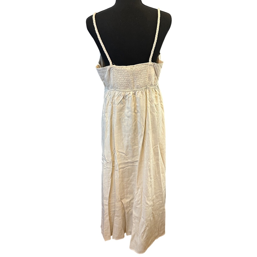 Monteau Los Angeles Beige Midi Dress Braided Straps Smocked Back L - Picture 4 of 10